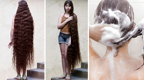 Esta niña tiene un cabello muy largo porque lo lava con esta receta